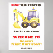 Bouwwerktuig graafmachine verjaardags welkom poster (Voorkant)