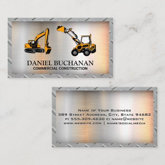 Bouwwerktuig | Stalen rasterrand Visitekaartje (Voorkant / Achterkant)