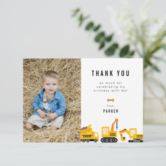 Bouwwerktuig Thema Verjaardagsfoto Bedankkaart (Staand voorkant)