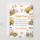 Bouwwerktuig verjaardagsfeest bedankkaart kaart (Voorkant)