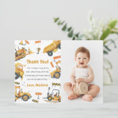 Bouwwerktuig verjaardagsfeest bedankkaart kaart (Staand voorkant)