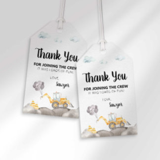 Bouwwerktuig verjaardagsfeestje favor tag cadeaulabel