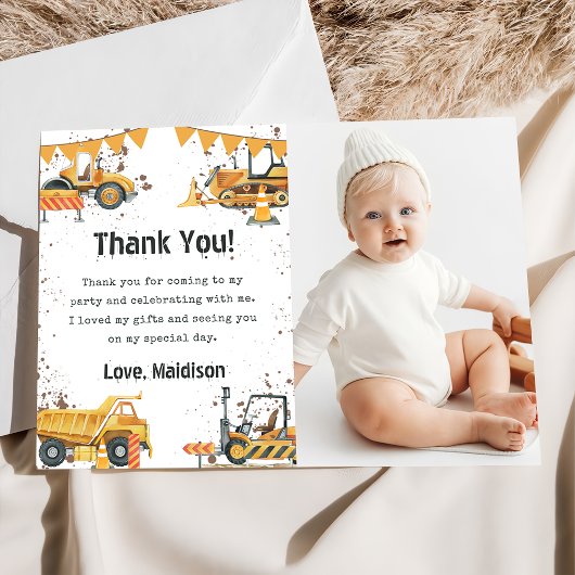 Bouwwerktuig verjaardagsfoto bedankkaart kaart