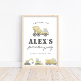 Bouwwerktuig Voertuigen Jongens 1e Verjaardag Poster