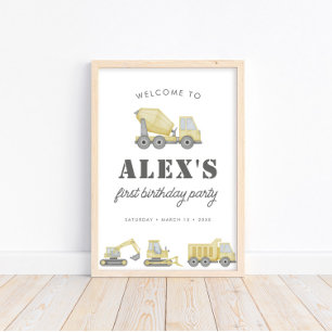 Bouwwerktuig Voertuigen Jongens 1e Verjaardag Poster