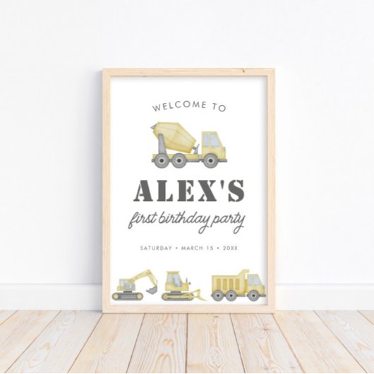 Bouwwerktuig Voertuigen Jongens 1e Verjaardag Poster