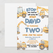 Bouwwerktuigen 2de verjaardagsfeestje kaart (Voorkant / Achterkant)