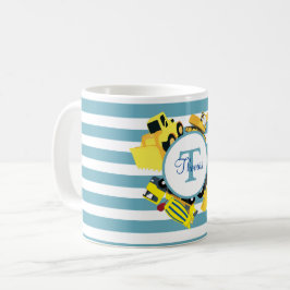Bouwwerktuigen Blauwe Strepen Monogram Koffiemok