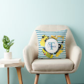 Bouwwerktuigen Blauwe Strepen Monogram Kussen (Stoel)