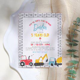 Bouwwerktuigen Jongen Verjaardag Ansichtkaart Uitnodiging Briefkaart