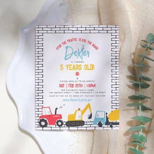 Bouwwerktuigen Jongen Verjaardag Ansichtkaart Uitnodiging Briefkaart