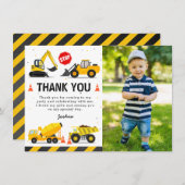 Bouwwerktuigen Kinderen Verjaardagsfoto Bedankkaart (Voorkant / Achterkant)