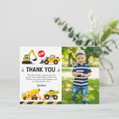 Bouwwerktuigen Kinderen Verjaardagsfoto Bedankkaart (Staand voorkant)