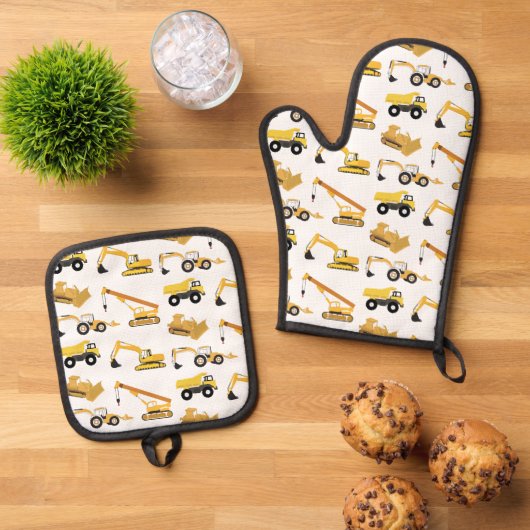 Bouwwerktuigen Ovenwant & Pannenlap Set (Top down)