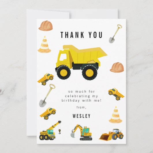 Bouwwerktuigen Verjaardag Bedankkaart (Voorkant)