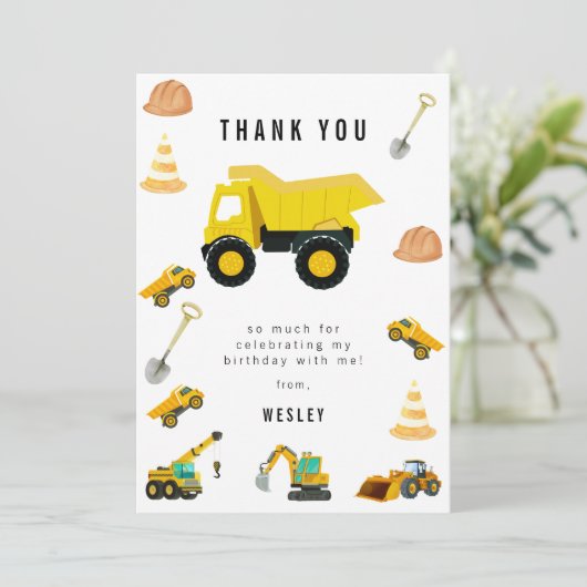 Bouwwerktuigen Verjaardag Bedankkaart (Staand voorkant)