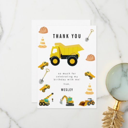 Bouwwerktuigen Verjaardag Bedankkaart (Voorkant / Achterkant in situ)