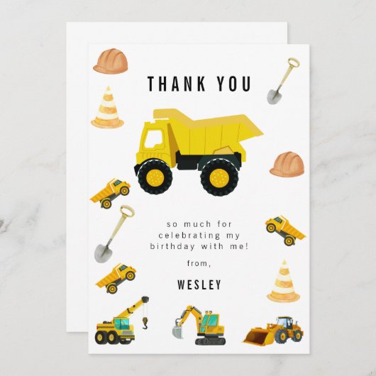 Bouwwerktuigen Verjaardag Bedankkaart (Voorkant / Achterkant)