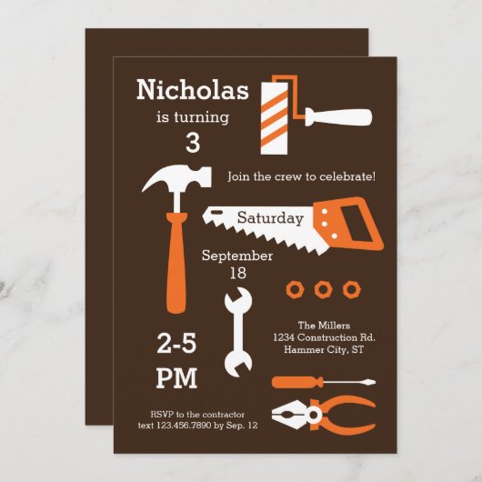 Bouwwerktuigen Verjaardagsuitnodiging Kaart (Voorkant / Achterkant)