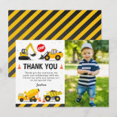 Bouwwerktuigkinderen verjaardagsfoto bedankkaart (Voorkant / Achterkant)