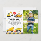 Bouwwerktuigkinderen verjaardagsfoto bedankkaart (Voorkant)