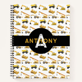 Bouwwerktuigvoertuigen voor kinderen met monogram notitieboek