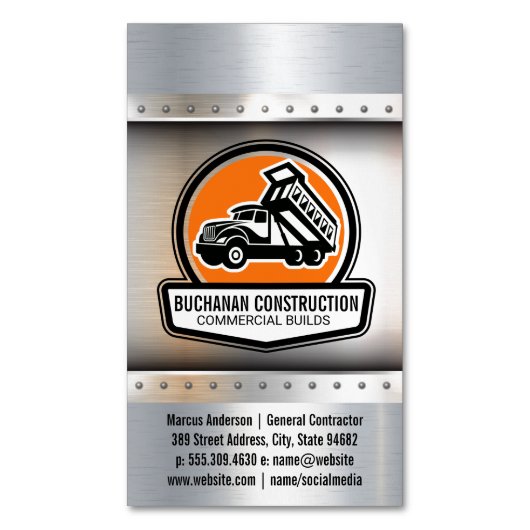 Bouwwerkzaamheden vrachtwagen van het laden van mi magnetisch visitekaartje (Voorkant Verticaal)