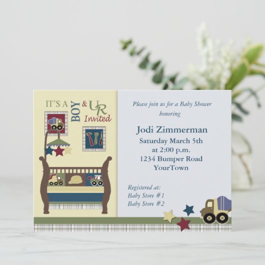 Bouwzone Baby shower Uitnodiging (Staand voorkant)
