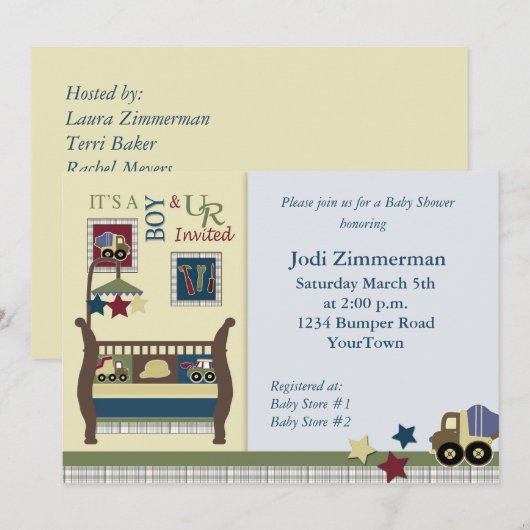 Bouwzone Baby shower Uitnodiging (Voorkant / Achterkant)