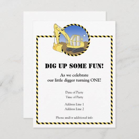 Bouwzone Birthday Party Invitation Kaart (Voorkant / Achterkant)