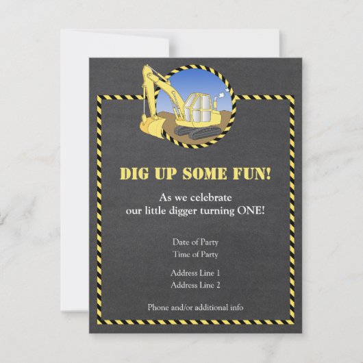 Bouwzone Chalk Birthday Party Invitation Kaart (Voorkant)