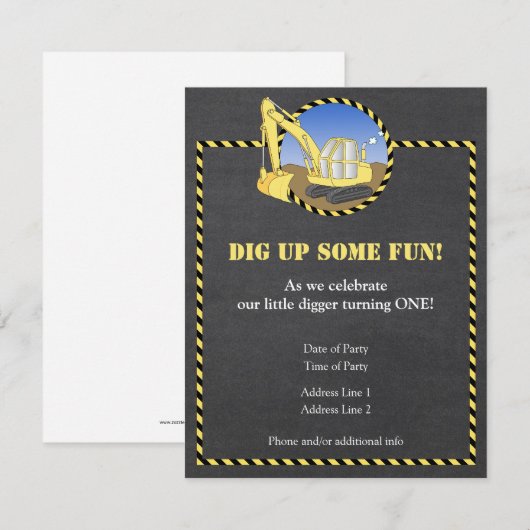 Bouwzone Chalk Birthday Party Invitation Kaart (Voorkant / Achterkant)