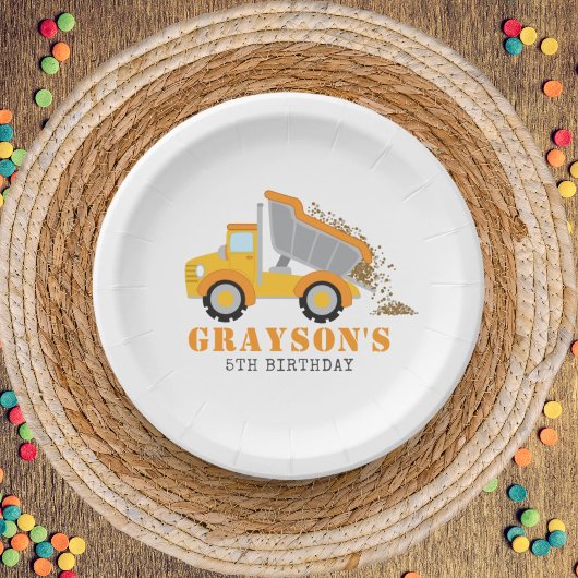Bouwzone Dump Truck Kids Verjaardag Papieren Bordje