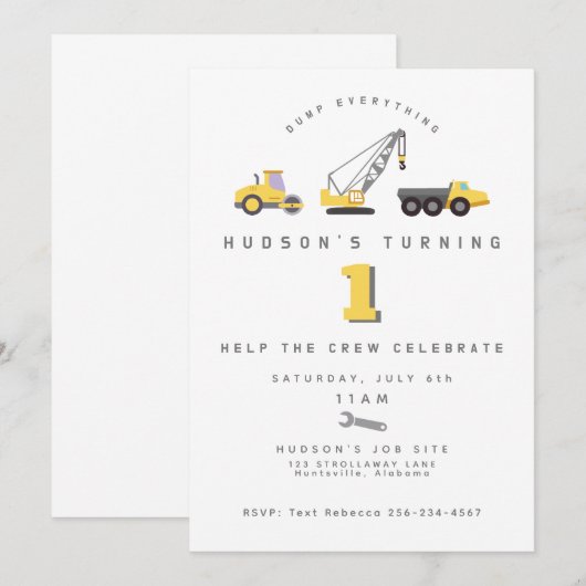 Bouwzone Dump Truck Verjaardag uitnodiging (Voorkant / Achterkant)