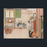 Boven Attische slaapkamer met Baby zuster. Briefkaart<br><div class="desc">Twee zussen in hun slaapkamer zolder zolder. Baby zus speelt op de vloer met oudere zus bij langs.  kunst van de Zweedse kunstenaar Carl Larsson.</div>