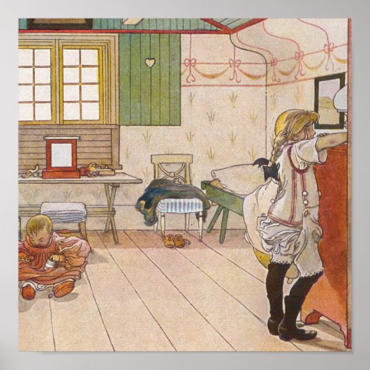 Boven Attische slaapkamer met Baby zuster. Poster (Voorkant)