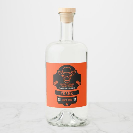 Boven de heuvel wordt het oud likeurfles etiket (Voorkant)