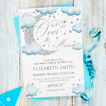 Boven de Maan Zilver Blauwe Baby Shower Jongen