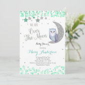 Boven de Moon Owl Baby shower Mint Green Kaart (Staand voorkant)