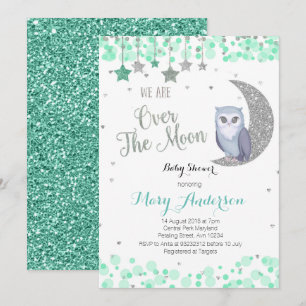 Boven de Moon Owl Baby shower Mint Green Kaart