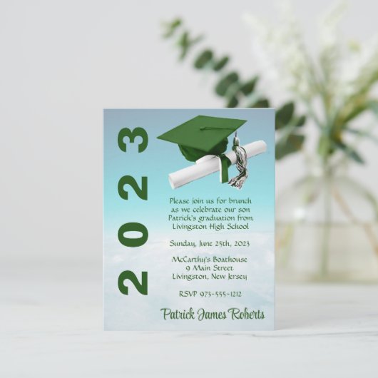 'Boven de wolken' Groen en Wit Afstuderen Kaart (Staand voorkant)