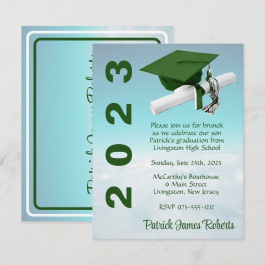 'Boven de wolken' Groen en Wit Afstuderen Kaart (Voorkant / Achterkant)