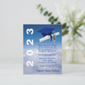 "Boven de wolken" koninklijk blauw Pet Afstuderen Kaart (Staand voorkant)