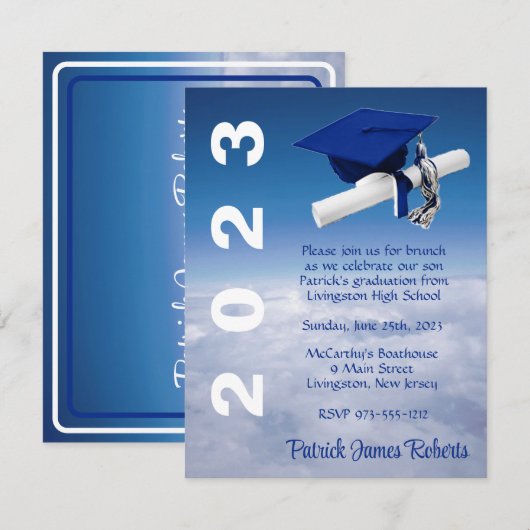 "Boven de wolken" koninklijk blauw Pet Afstuderen Kaart (Voorkant / Achterkant)