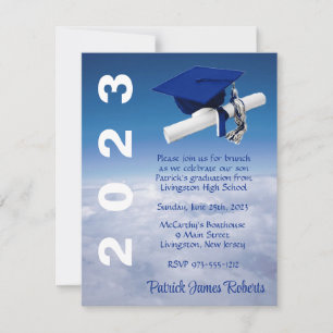 "Boven de wolken" koninklijk blauw Pet Afstuderen Kaart