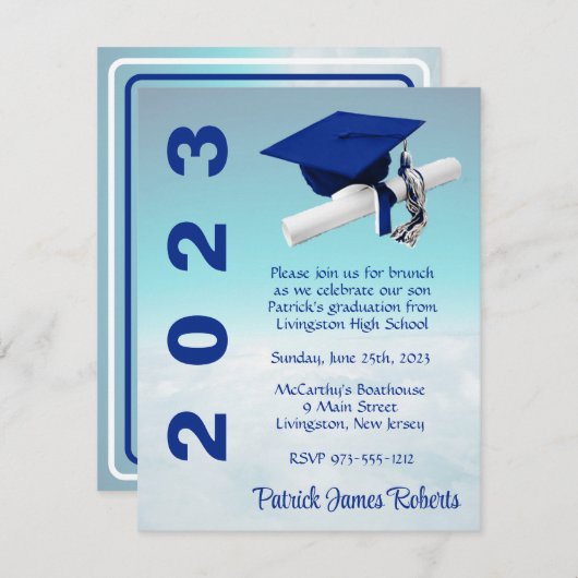 "Boven de wolken" - Royal Blue en Blauwgroen Afstu Kaart (Voorkant / Achterkant)