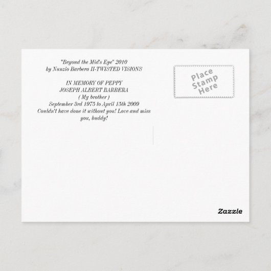 "BOVEN HET OOG VAN HET MIND" BRIEFKAART (Achterkant)