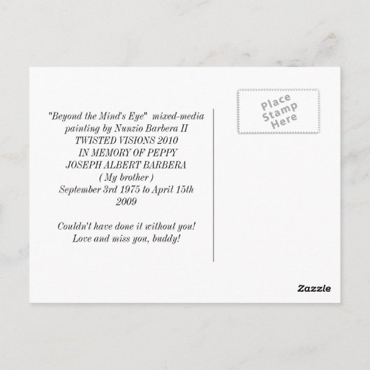 "BOVEN HET OOG VAN HET MIND" BRIEFKAART (Achterkant)