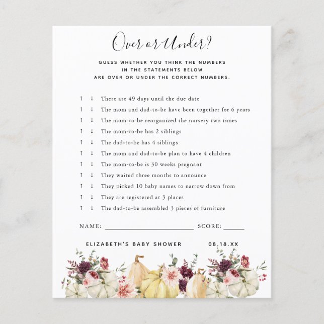 Boven of Onder | Baby Shower Spel (Voorkant)