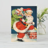 Boven op de Housetop  Santa Custom Christmas Feestdagenkaart (Staand voorkant)